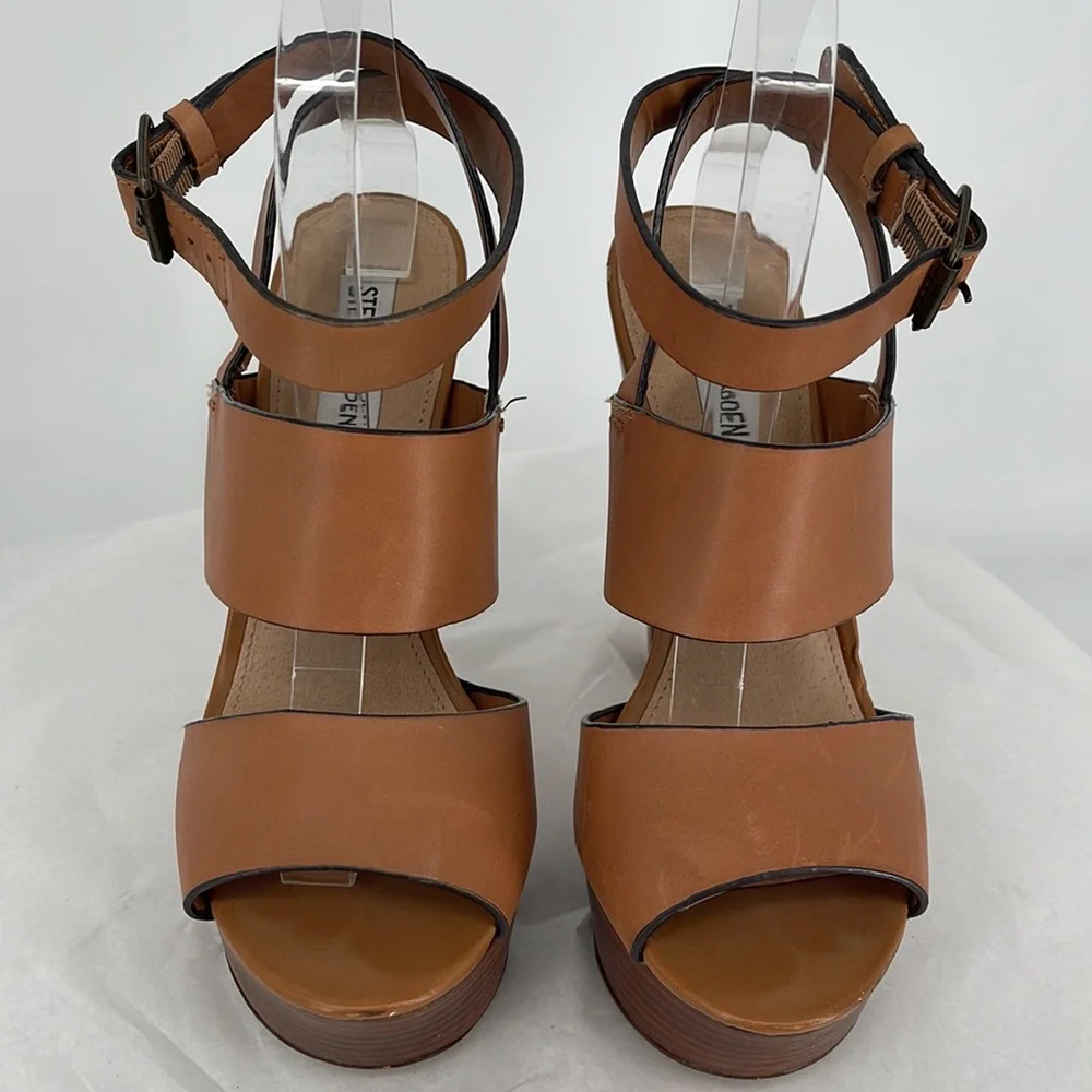 Steve Madden Dezzzy Tan Leather Platform High Heels size 9‎